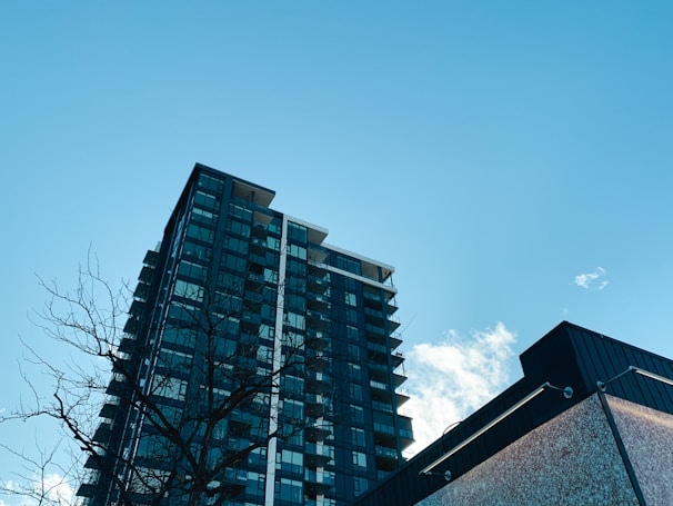 grayscale photo of high rise building