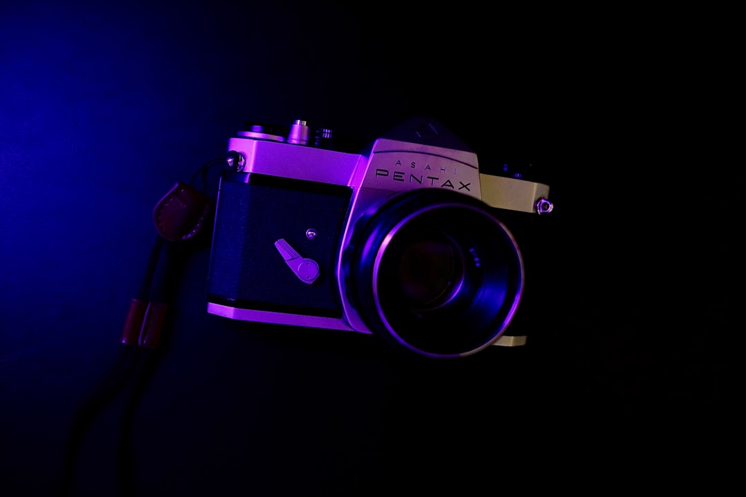 purple and black nikon dslr camera