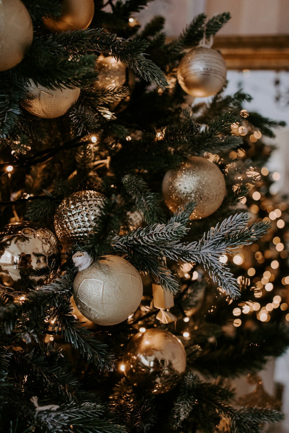 silver baubles on christmas tree