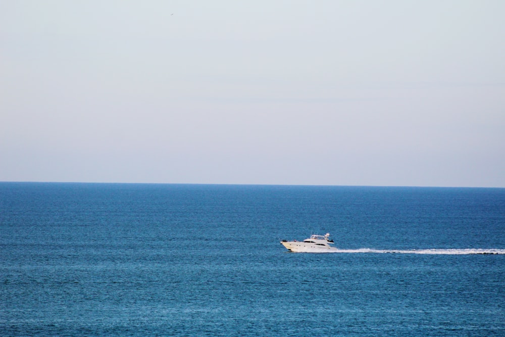 昼間の海上に浮かぶ白と黒のボート