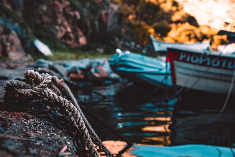 black and white rope on blue boat on water during daytime