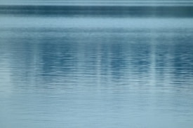 A serene body of water with subtle ripples reflecting soft hues of blue. The water's surface appears calm and smooth, creating a tranquil atmosphere.