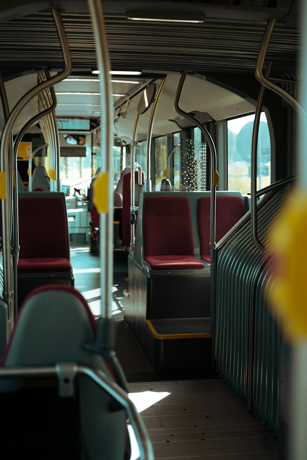 red and black train seats