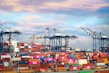 red and blue cargo containers