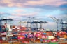 red and blue cargo containers