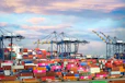 red and blue cargo containers