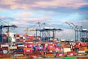 red and blue cargo containers