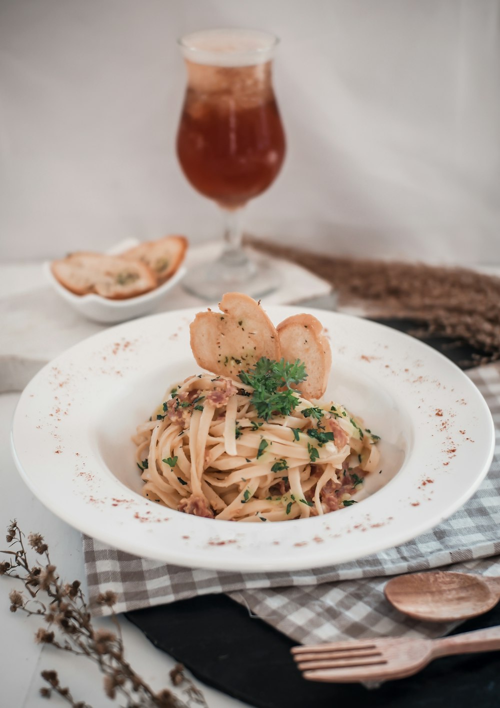 pasta dish on white ceramic plate