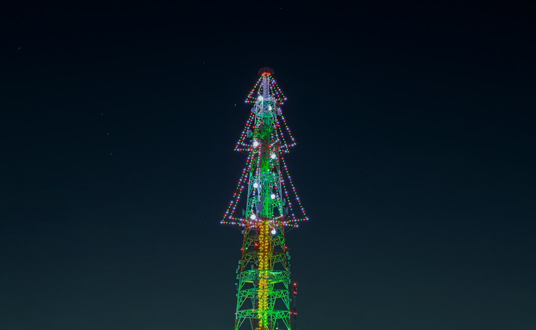 green and pink lighted tower