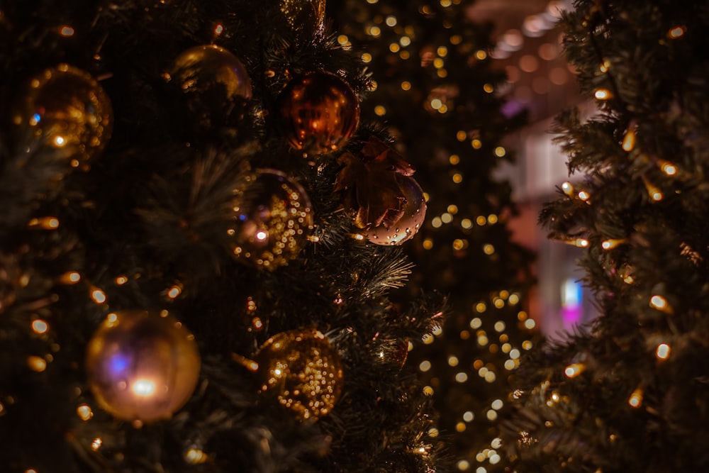 gold and silver baubles on christmas tree