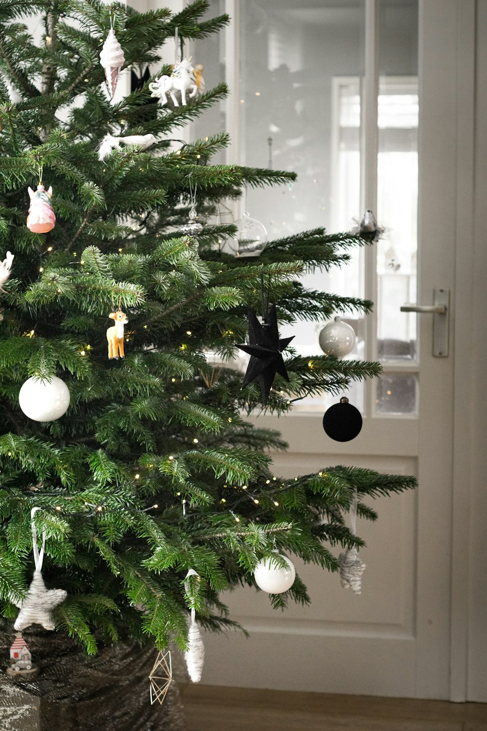 green christmas tree with baubles