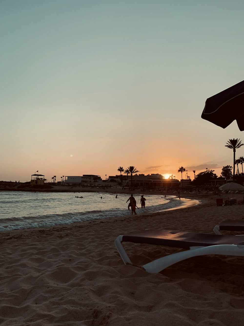 people on beach during sunset