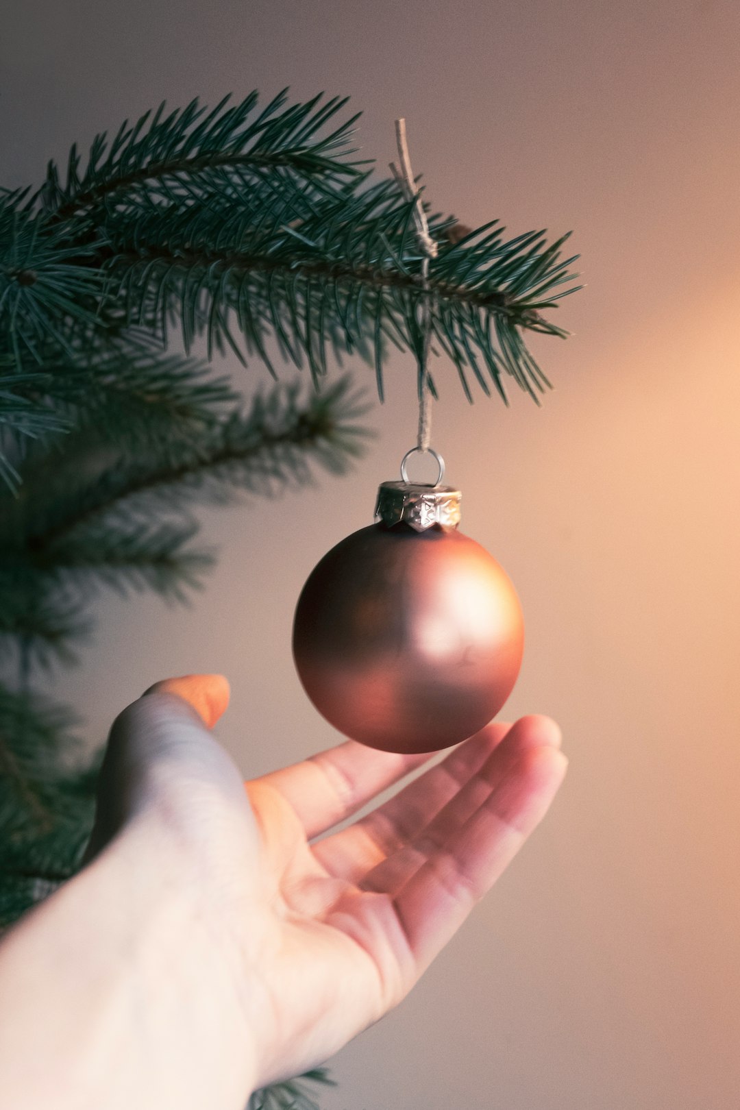 gold bauble on persons hand