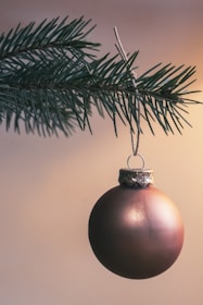 Close-up of delicate glass ornaments hanging on a festive pine branch, showcasing ttunga llc's craftsmanship.