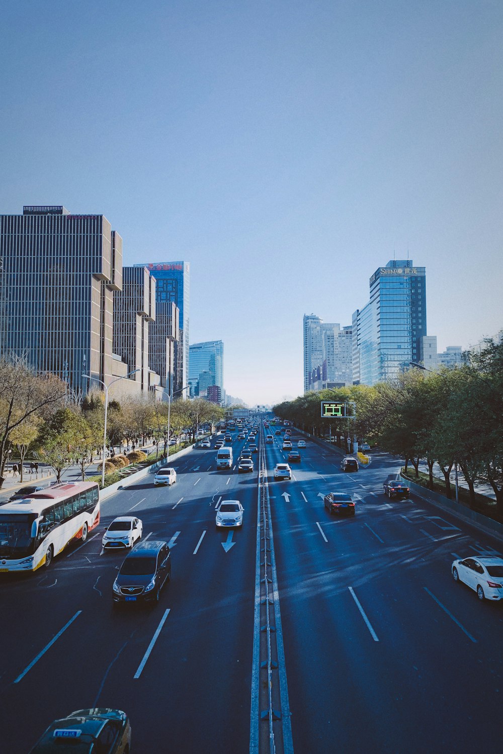 cars on road near high rise buildings during daytime