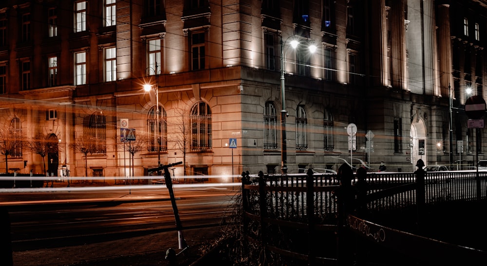 brown concrete building during night time