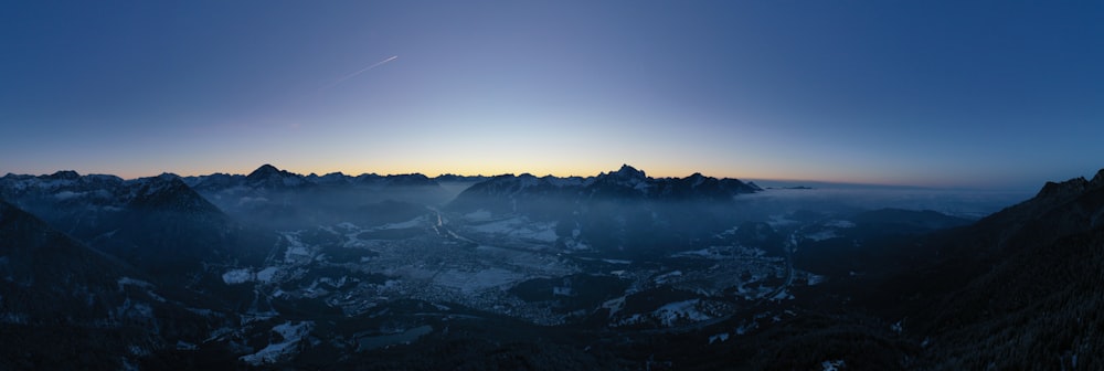 aerial view of mountains during night time