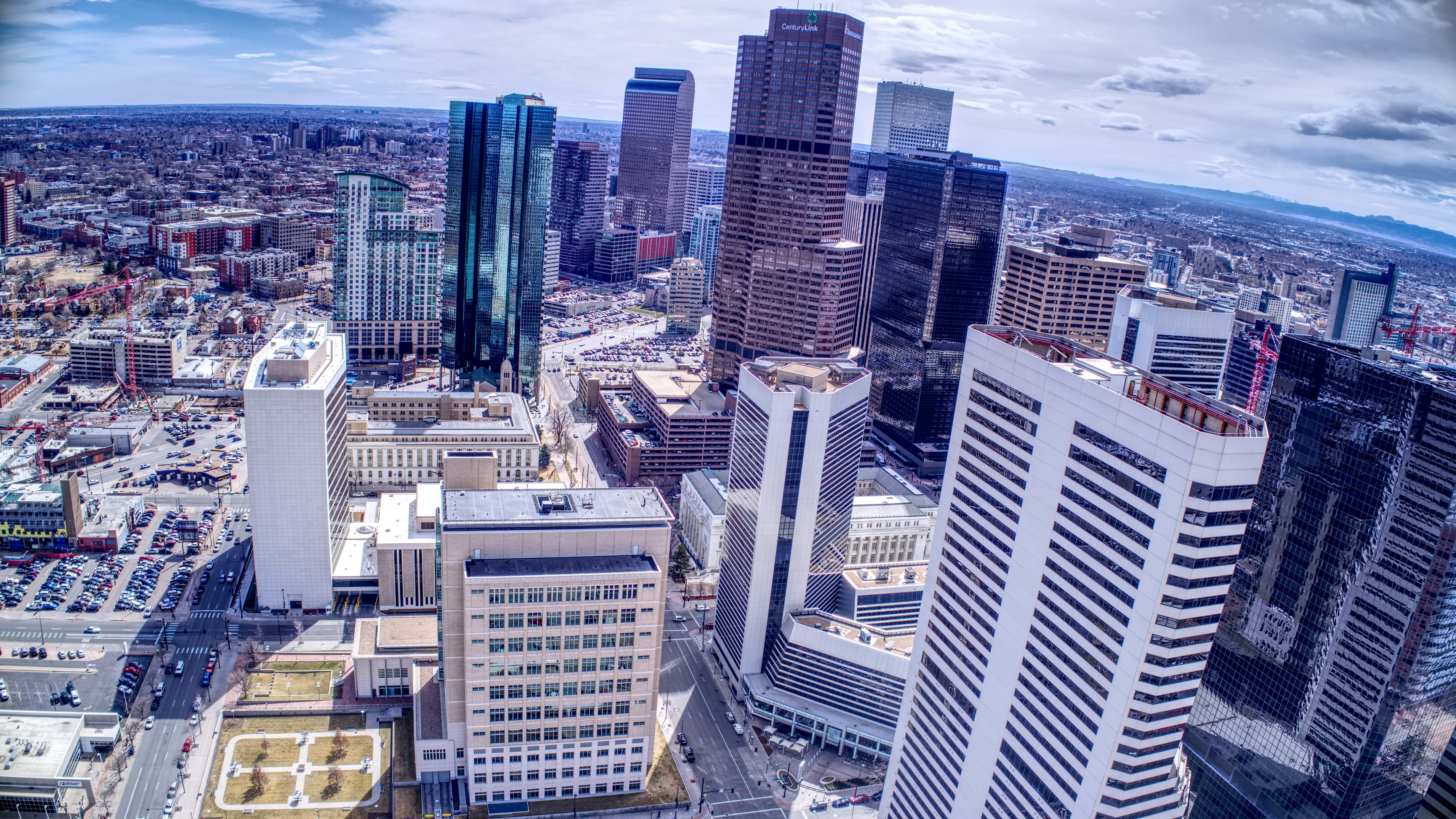 aerial view of city buildings during daytime, Aerial day view of downtown Denver south