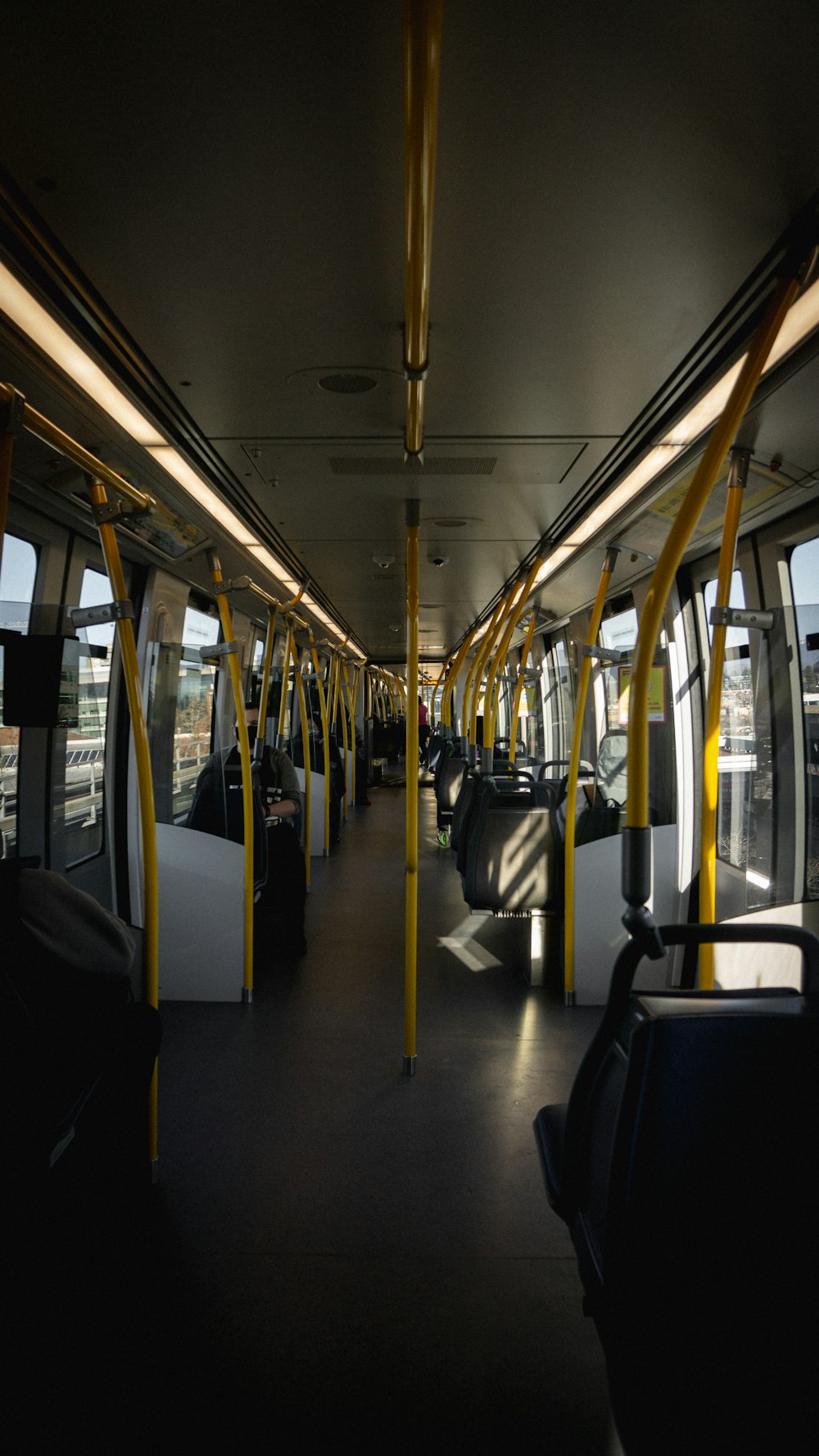 black and white train interior