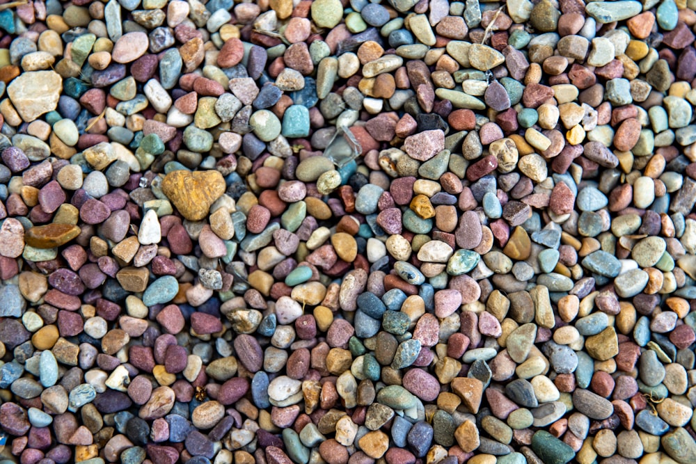 braune und graue Kieselsteine auf dem Boden