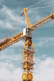 yellow and black crane under cloudy sky during daytime