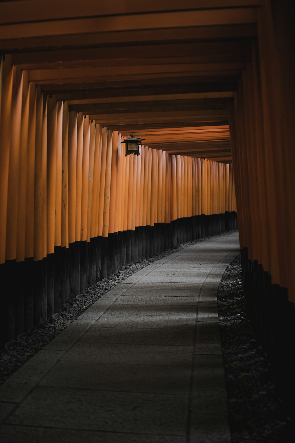 brown and black hallway with brown curtain