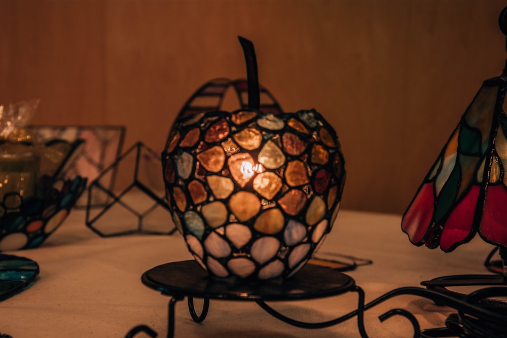black and orange floral table lamp
