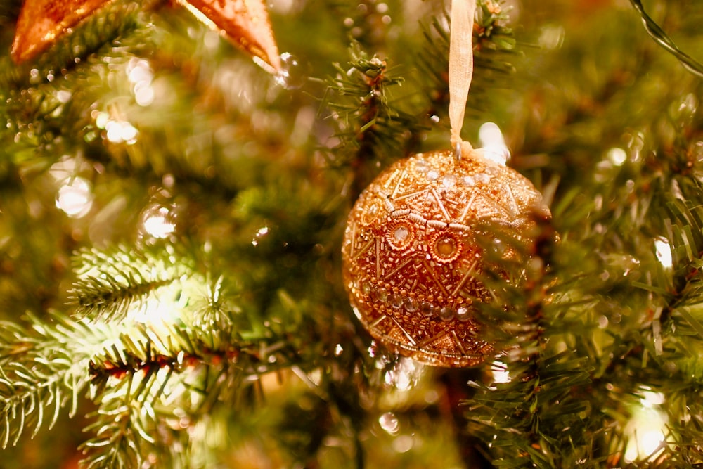 brown and white christmas baubles