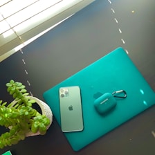 A calm office desk with a smartphone showing muted notifications, surrounded by cozy plants and soft lighting.