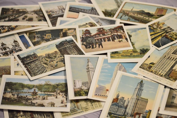 Vintage postcards featuring literary events and famous literary houses.