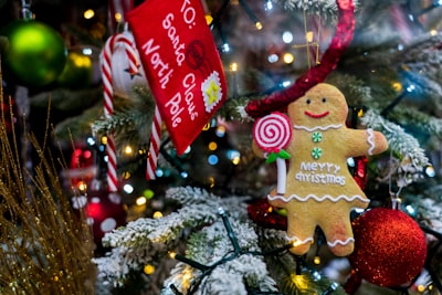 brown bear with red and white candy cane ornament gingerbread woman google meet background
