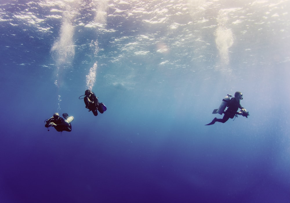 people in water with blue and white water