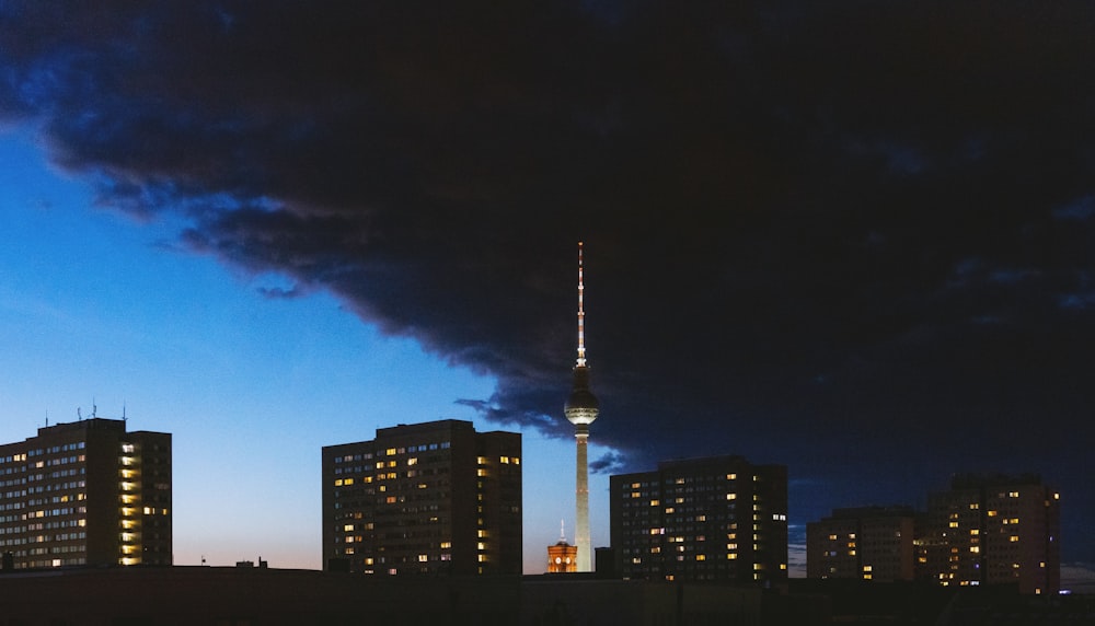 high rise buildings during night time