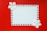 A white rectangular card is adorned with a border of small heart-shaped gems. Two white flowers are positioned at the top left and bottom right corners, providing a delicate touch against a vibrant red background.