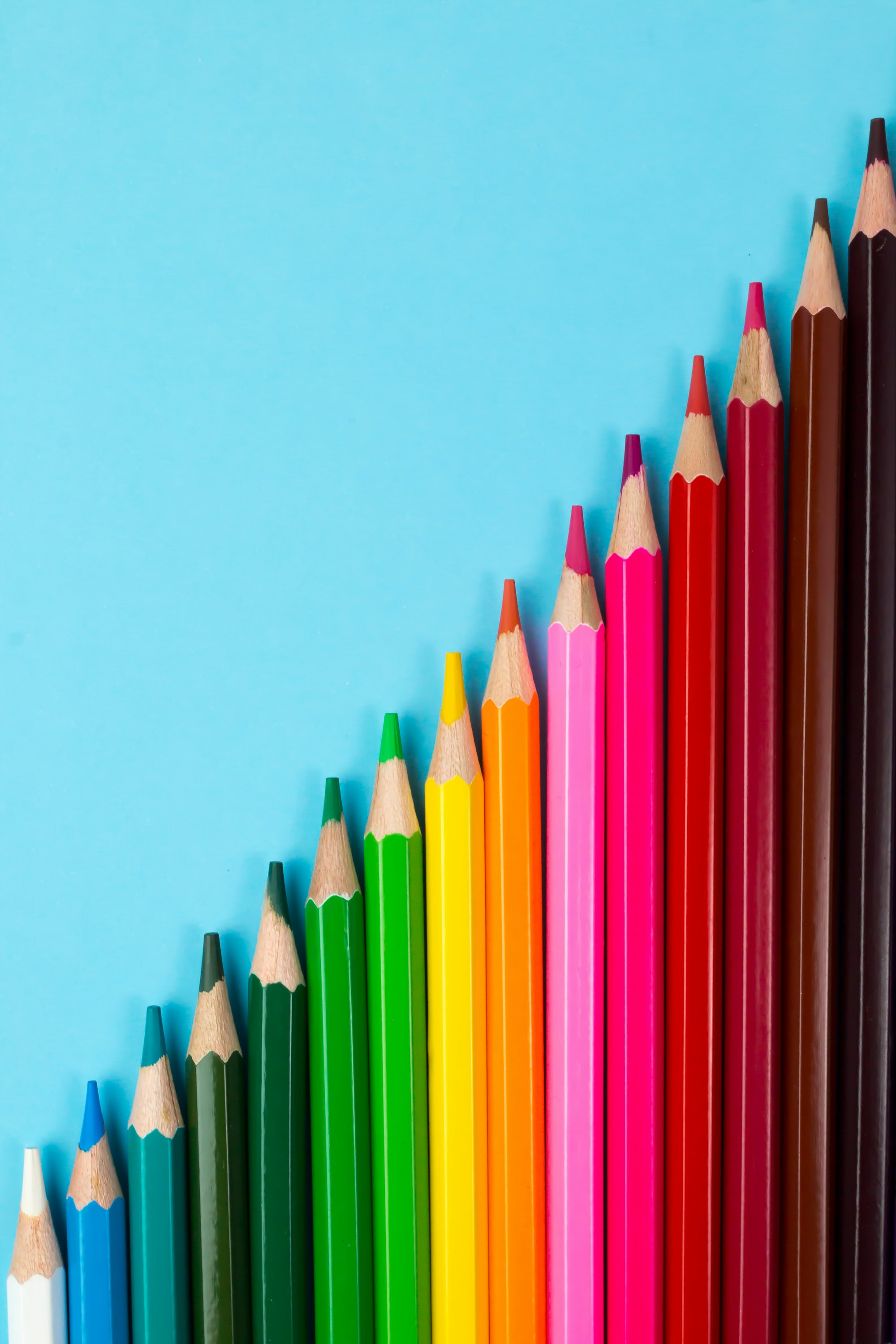 Color pencils isolated on blue paper background