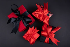 red ribbon on black textile