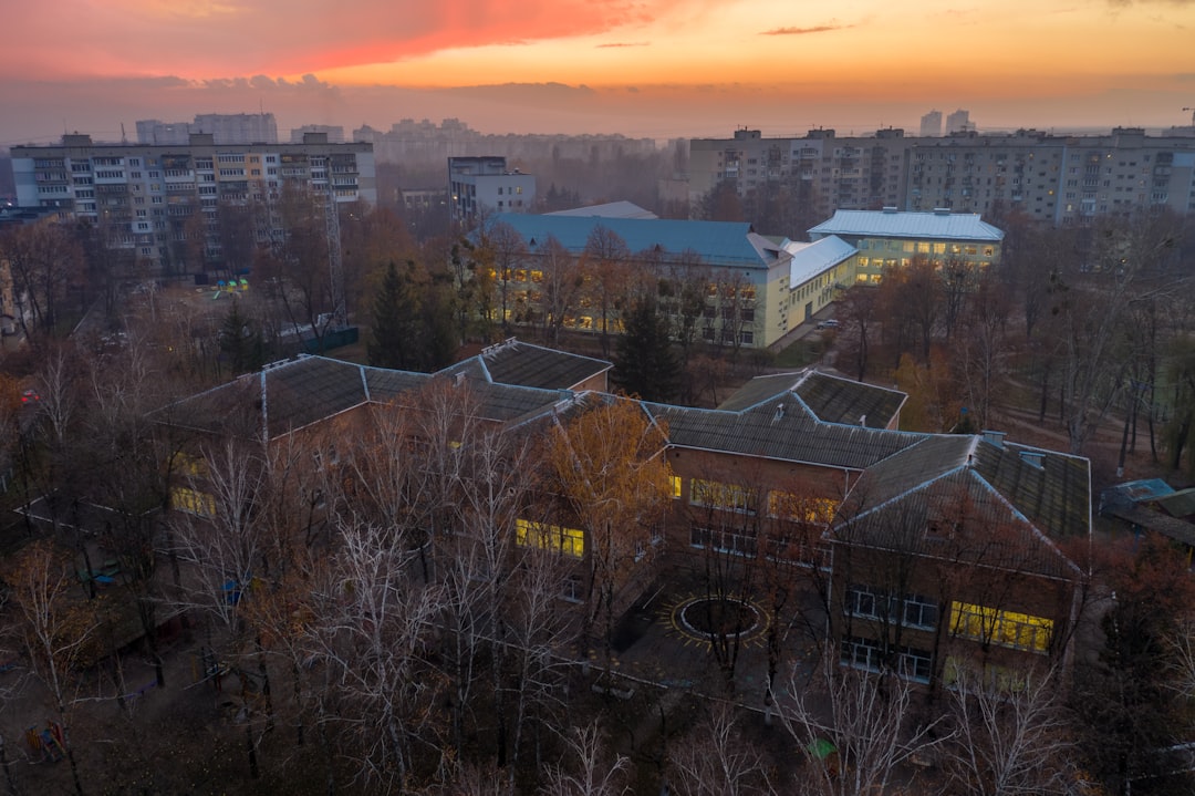 aerial view of city during sunset