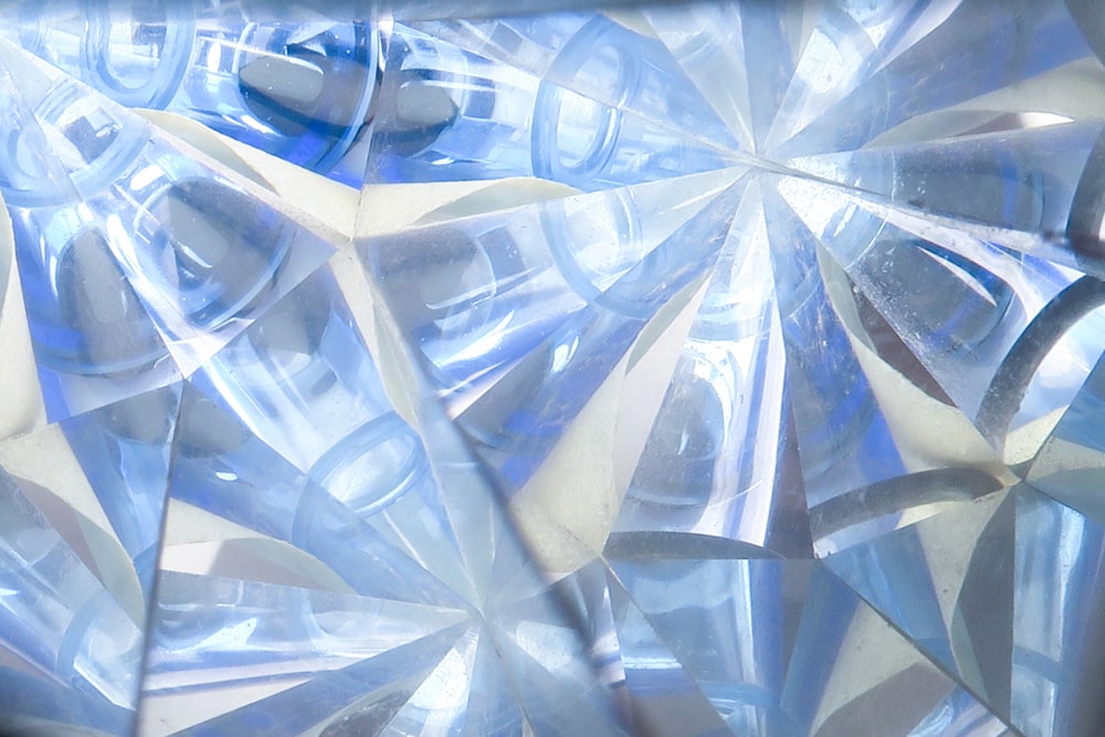 white and blue glass ceiling