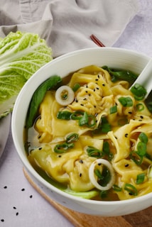pasta dish on white ceramic bowl