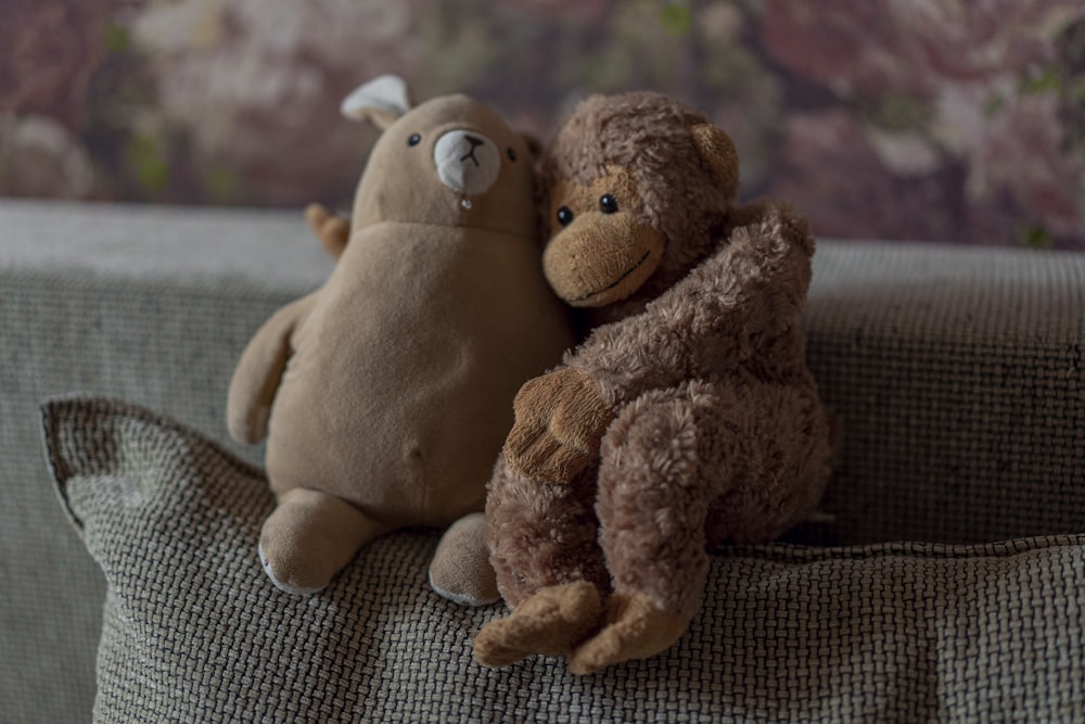 brown bear plush toy on brown textile