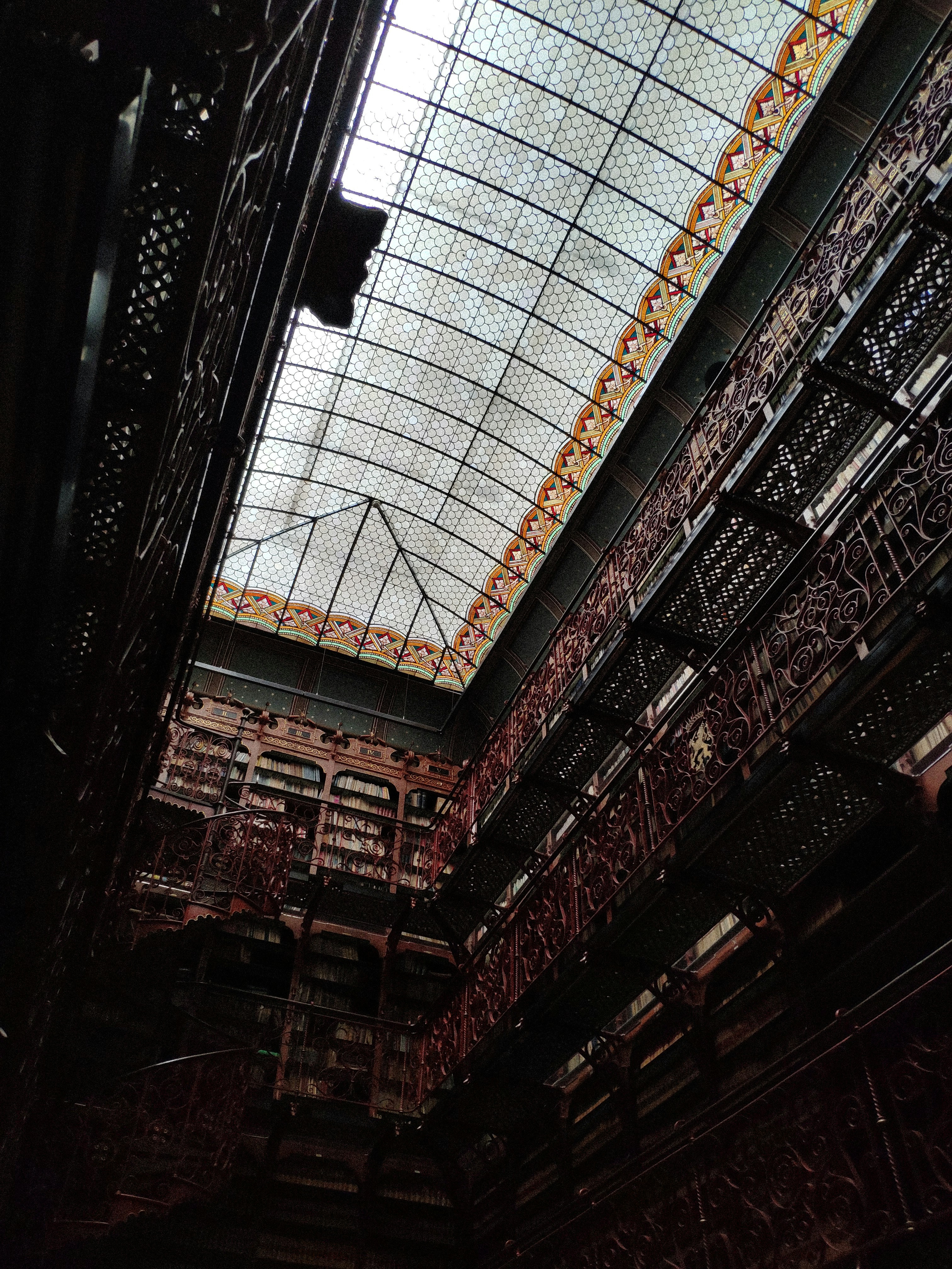 black metal framed glass roof