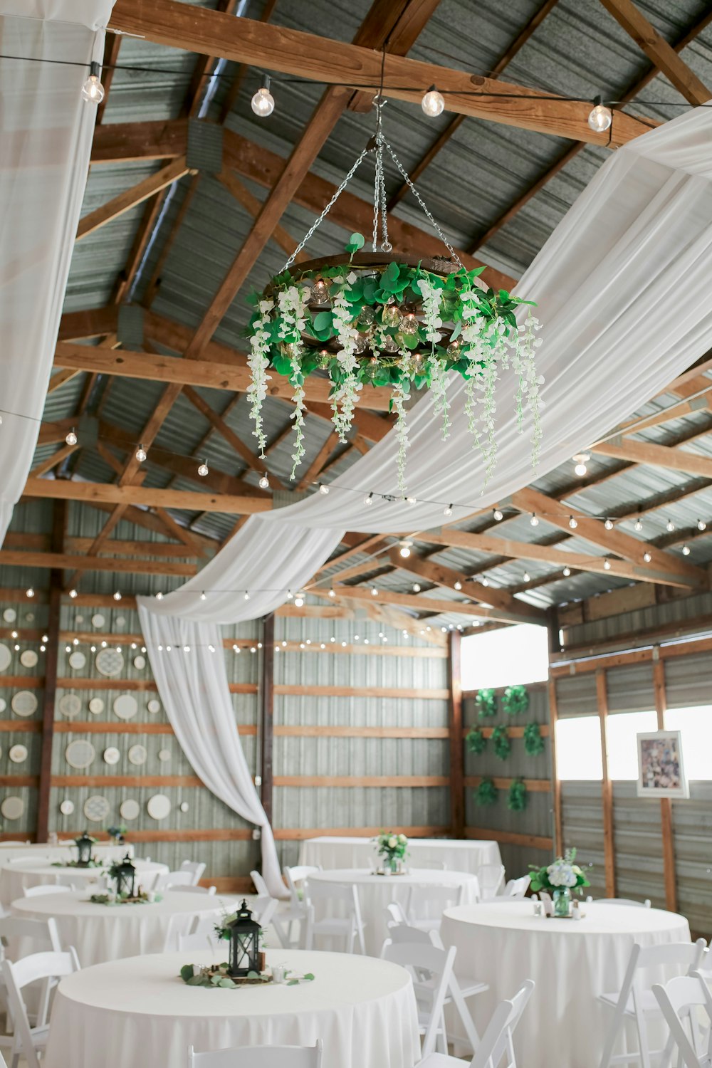 white and green floral hanging decor