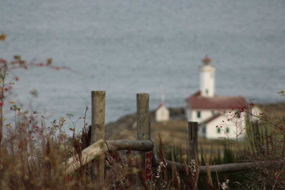 white and red concrete house near body of water during daytime