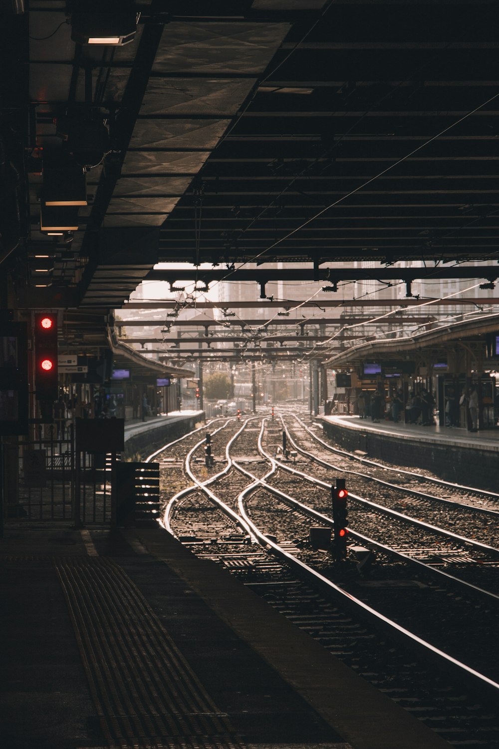 red and white train in train station