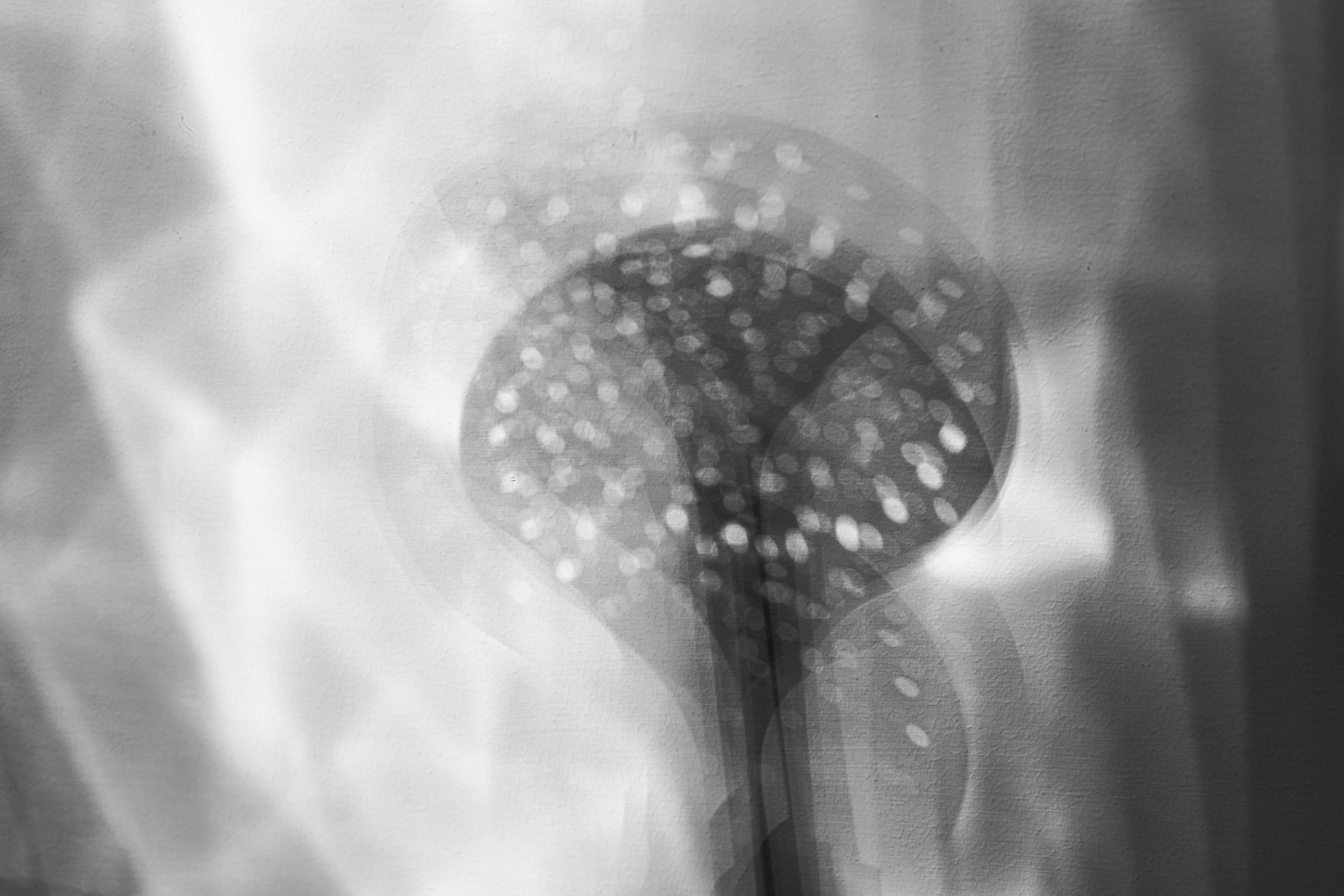 grayscale photo of heart shaped balloon