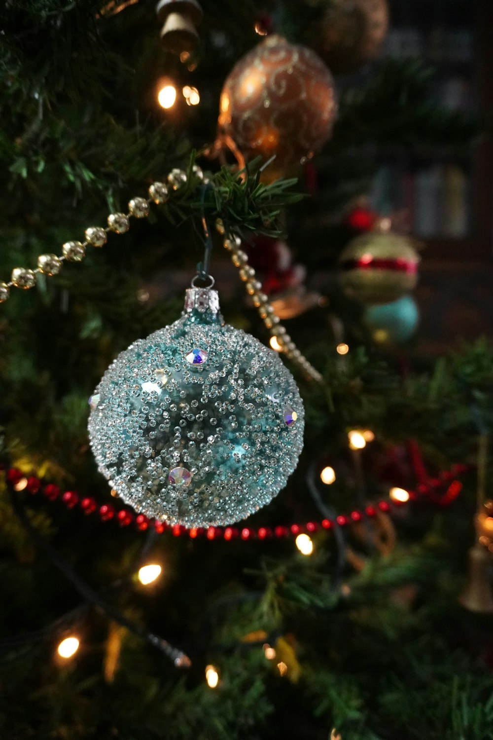 silver and red christmas baubles