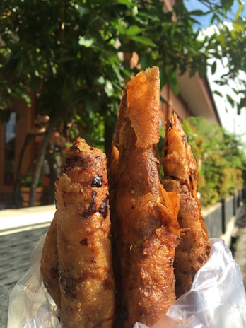 Close-up of crispy spring rolls with a side of tangy dipping sauce, perfect for a quick snack.