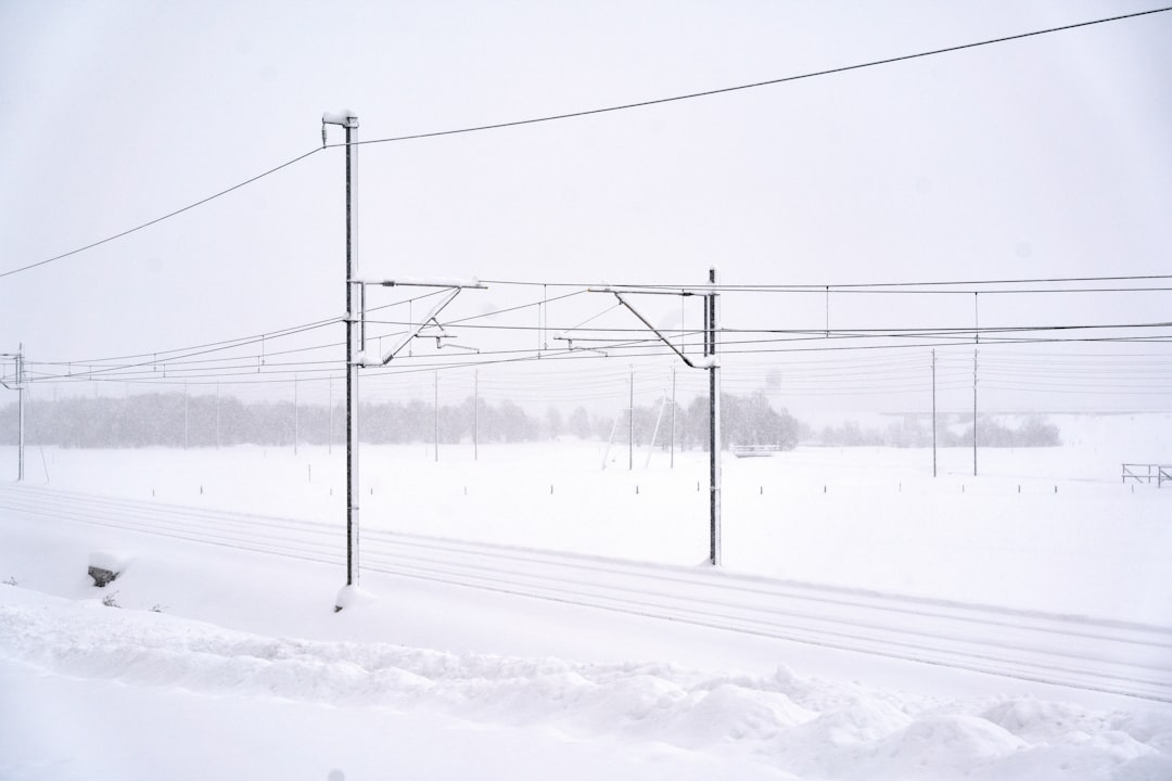 black electric post on snow covered ground