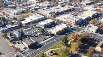 an aerial view of a city with lots of buildings