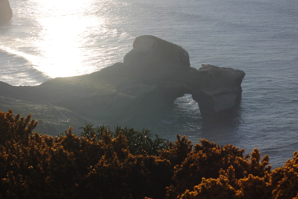 brown rock formation on sea during daytime